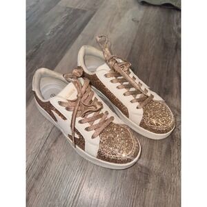NILUBER Women's White Rose Gold Glitter Star Sneakers Size 7‎